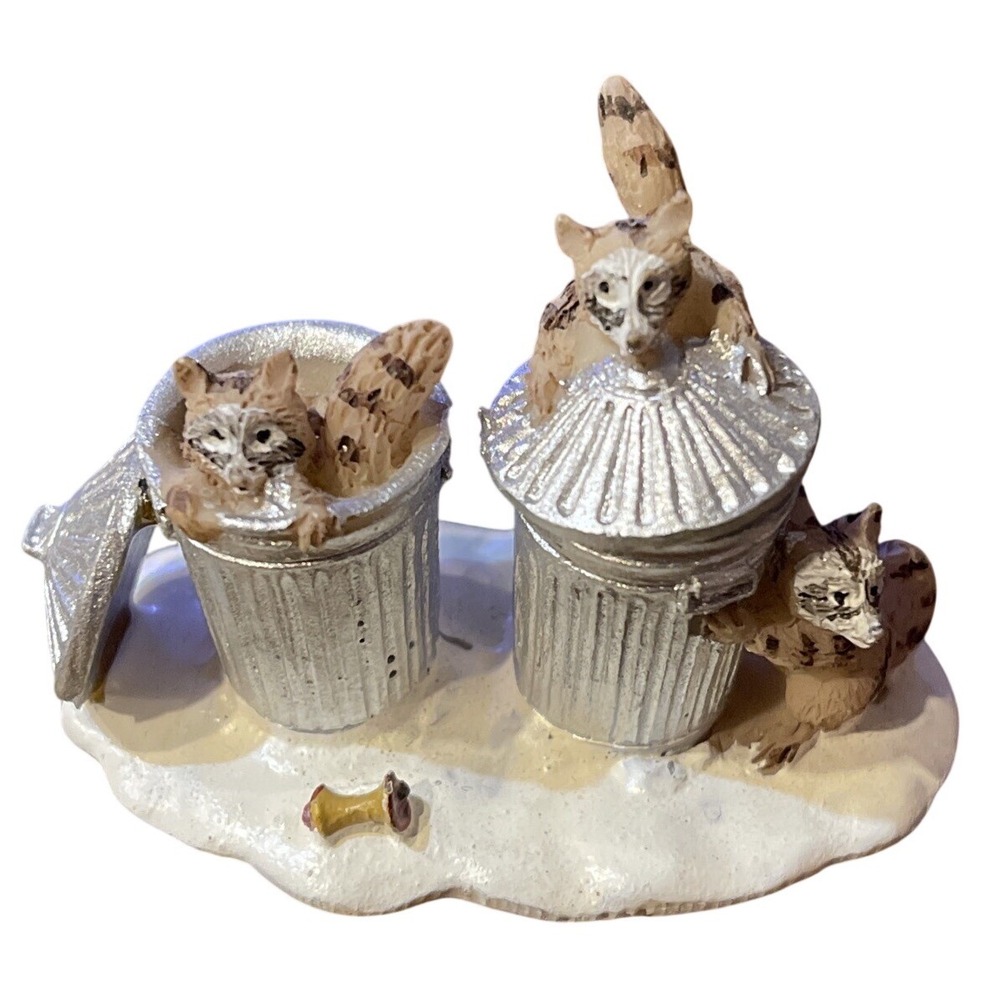 Retired Lemax Christmas Village Figurines Raccoons Eating Trash Cans Dept 56